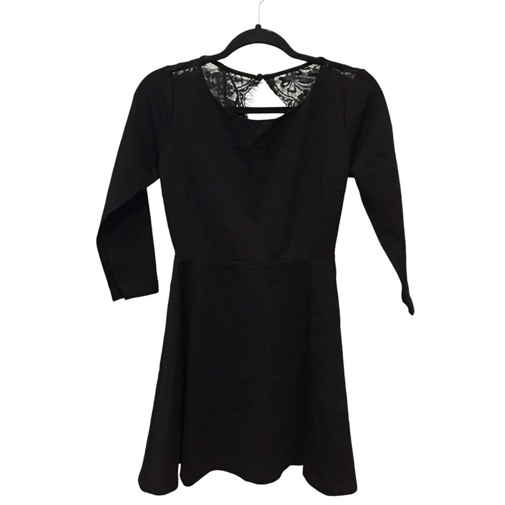 Lulus Felicity Black Long Sleeve Backless Lace Skater Dress Women's Size Small